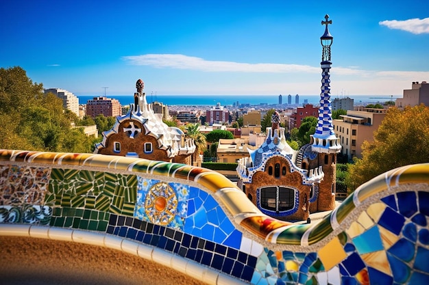 Photo une mosaïque colorée d'un bâtiment avec une mosaïque bleue et blanche dessus