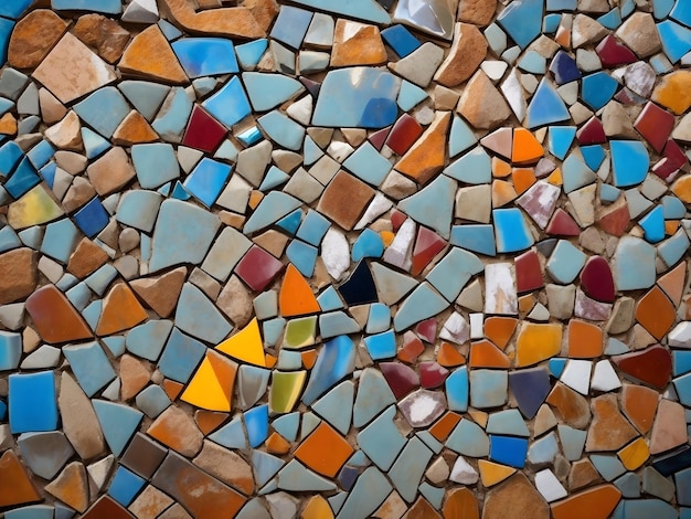 Mosaïque colorée de carreaux et de pierres brisées comme mur abstrait