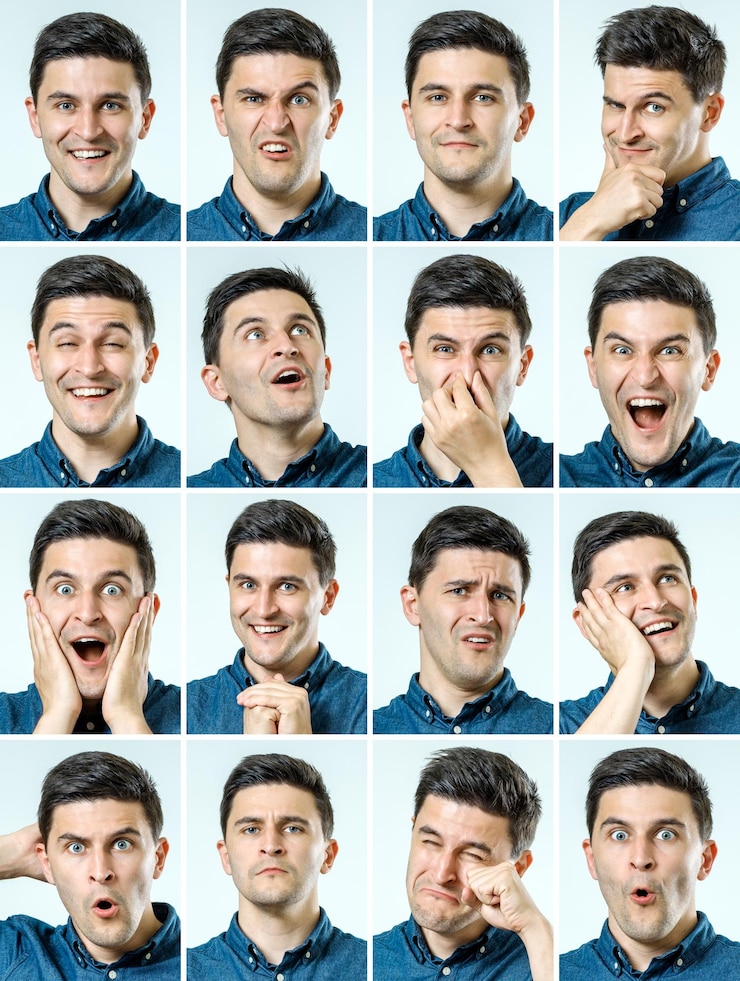 Photo mosaïque d'un homme exprimant différentes émotions