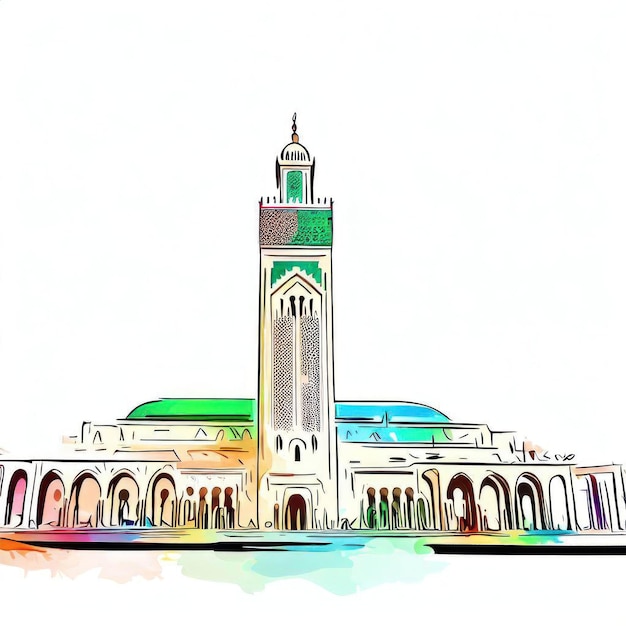Photo mosque039s grandeur mosquée hassan ii illustration aquarelle ai générative