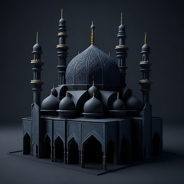 une mosquée 3D complète avec un fond noir