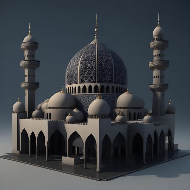 une mosquée 3D complète avec un fond noir