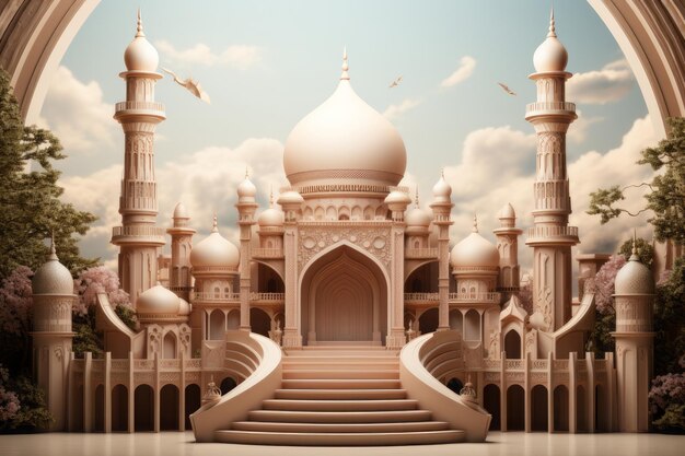 Mosquée 3D avec fond blanc