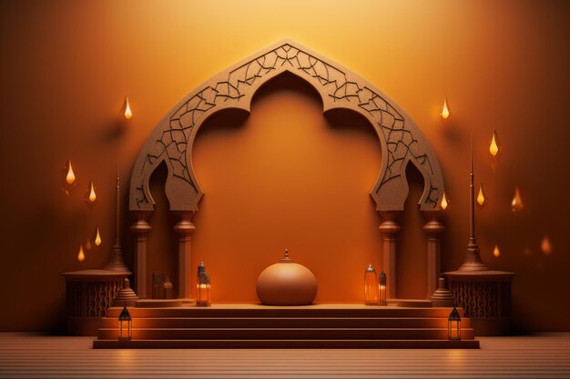 Mosquée 3d avec fond orange