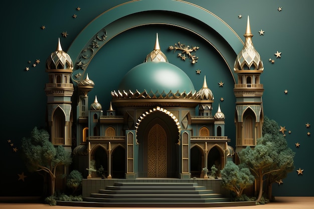 mosquée 3d avec fond vert