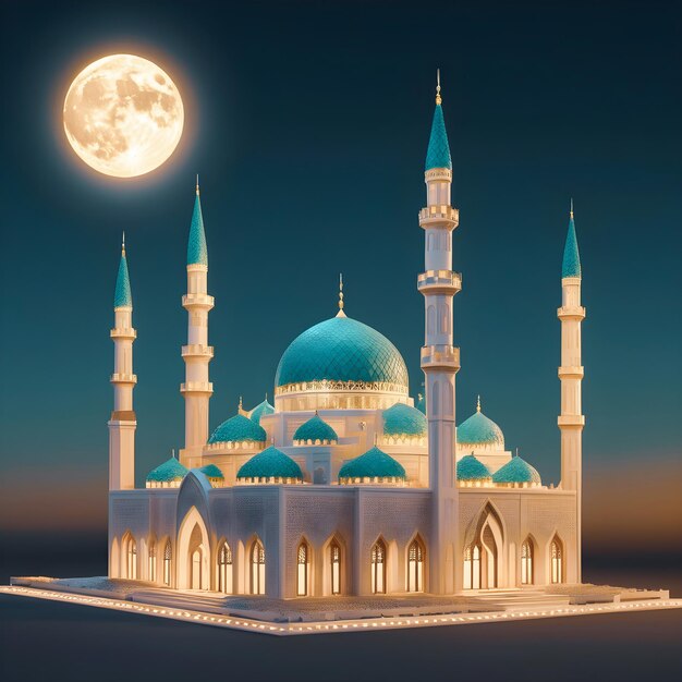 Photo la mosquée en 3d sous la pleine lune du ramadan