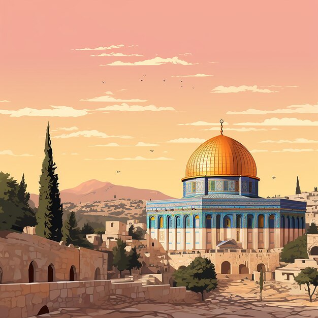 Photo mosquée al aqsa de jérusalem alquds alsharif vieille ville fond d'illustration historique ia générative