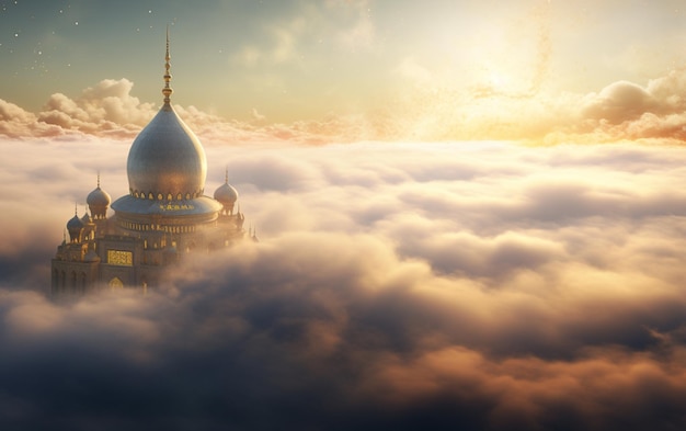 mosquée au dessus du nuage salutation du nouvel an islamique