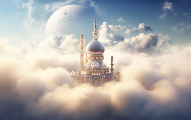 mosquée au dessus du nuage salutation du nouvel an islamique