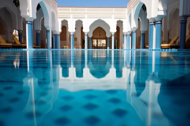 Photo une mosquée avec un bassin d'eau et un bâtiment avec un reflet du bâtiment dans l'eau.