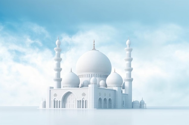 Une mosquée blanche avec un ciel bleu en arrière-plan