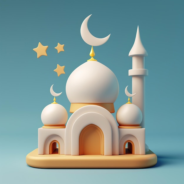 une mosquée blanche avec un croissant de lune et des étoiles dessus