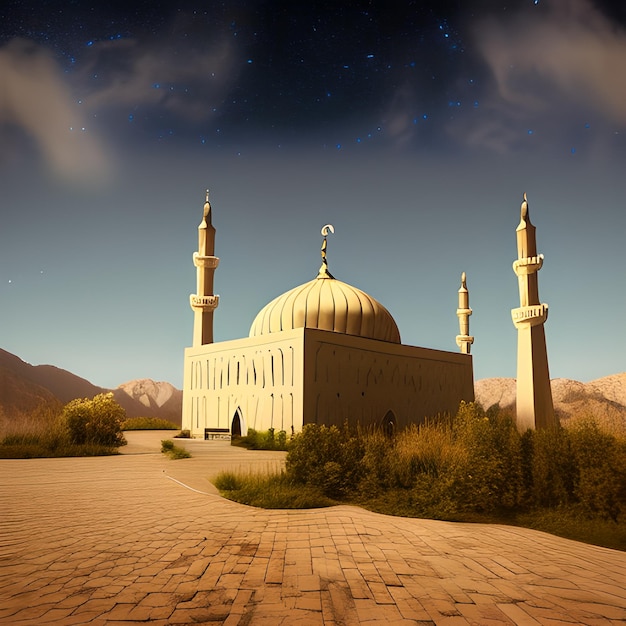 Une mosquée blanche avec un dôme bleu et le mot " dessus ".