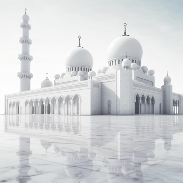 Une mosquée blanche avec un fond blanc