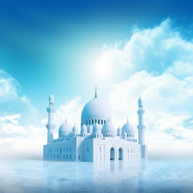 Une mosquée blanche avec un fond de ciel bleu