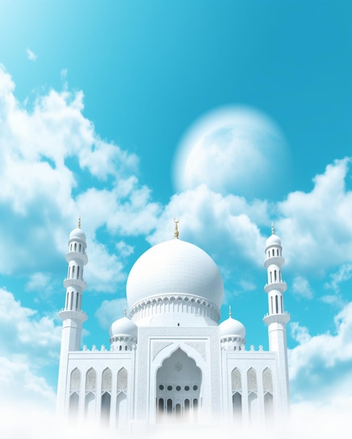 Une mosquée bleue avec un dôme blanc et un dôme blanc au milieu.