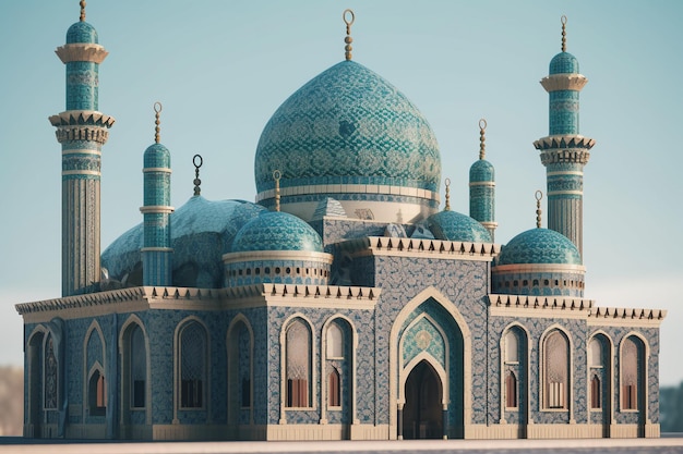 Une mosquée bleue avec un dôme bleu et les mots "mosquée bleue" dessus