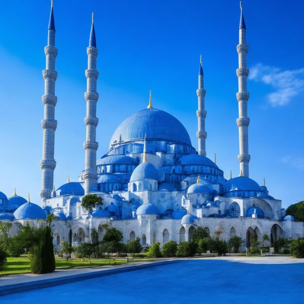 Photo une mosquée bleue avec un dôme bleu