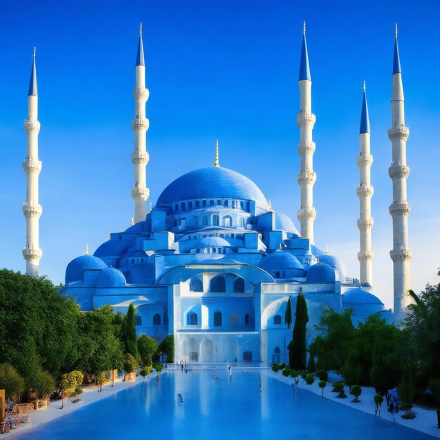 Une mosquée bleue avec un dôme bleu