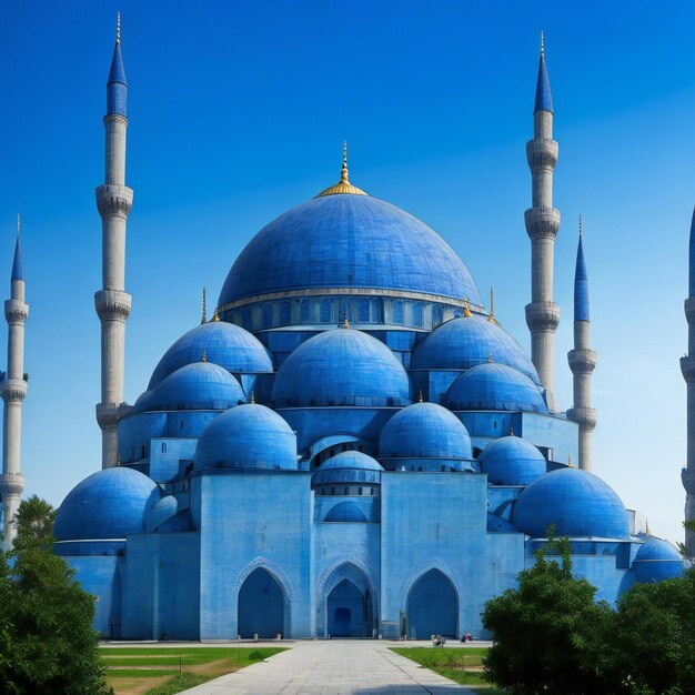 Une mosquée bleue avec un dôme bleu