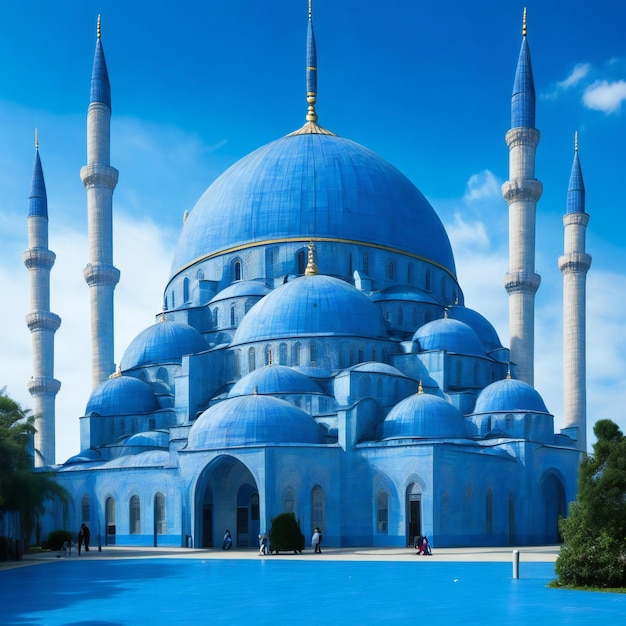 Photo une mosquée bleue avec un dôme bleu