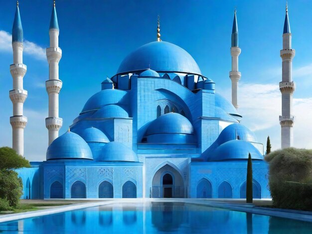 Photo une mosquée bleue avec un dôme bleu