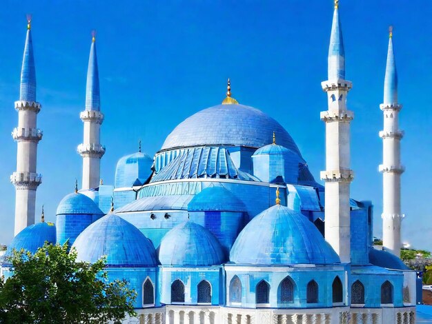 Une mosquée bleue avec un dôme bleu