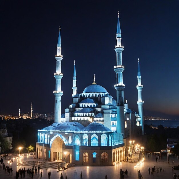 Photo une mosquée bleue avec les mots bleu dessus