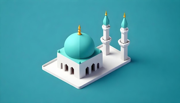 une mosquée bleue avec un sommet bleu et un sommet vert