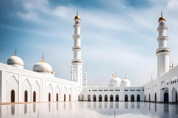 Une mosquée avec un ciel bleu et des nuages