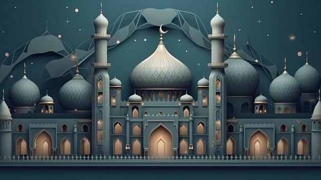 Une mosquée avec un ciel étoilé
