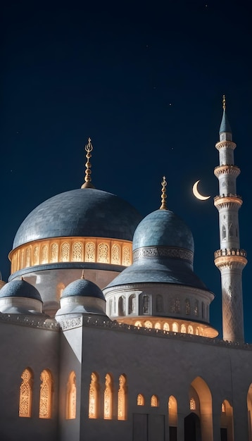 une mosquée avec un croissant de lune en arrière-plan