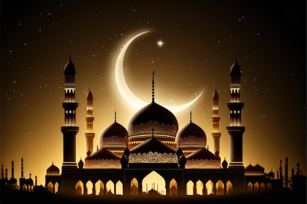 Une mosquée avec un croissant de lune et des étoiles