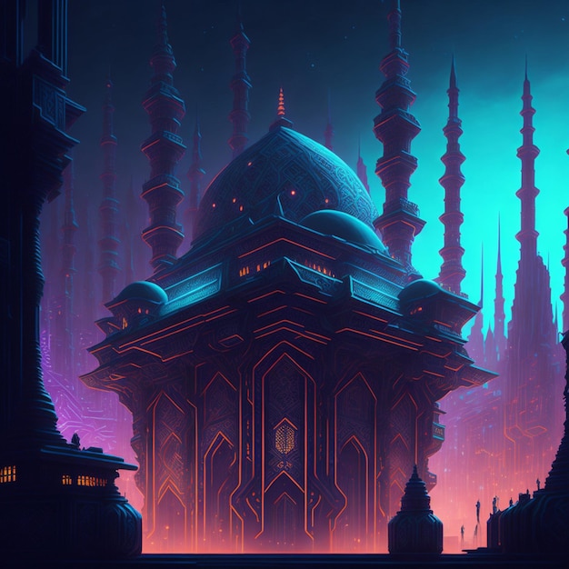 Une mosquée cyberpunk futuriste