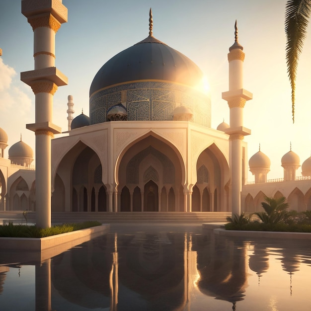 Photo mosquée dans l'après-midi avec la lumière du soleil belle ai générative