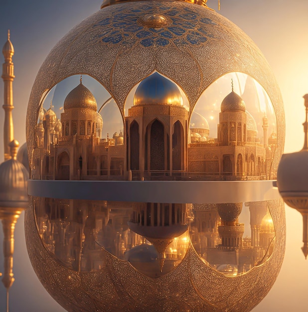 mosquée dans la boule à facettes longue séance heure d'or