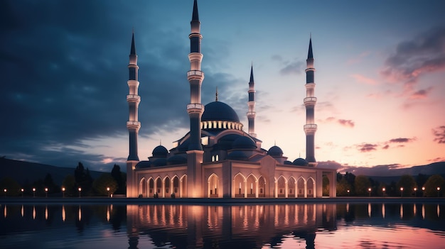 Une mosquée dans le ciel du soir, image générée par l'IA