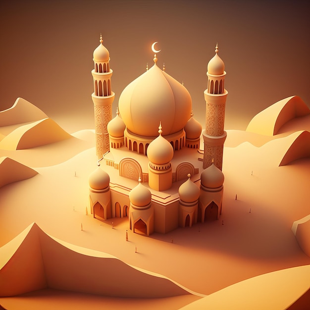 Mosquée dans le désert Carte de voeux Ramadan Kareem Generative AI