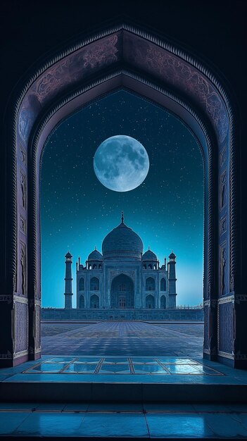 Une mosquée dans la nuit avec la lune et les étoiles Blue Night Sky Mosquée islamique du Ramadan Arrière-plan