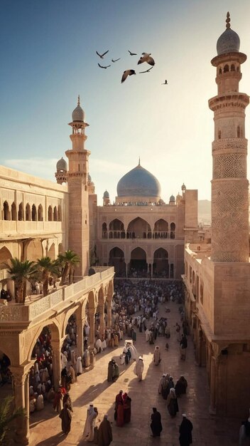 une mosquée avec un dôme bleu et un dôme Bleu au centre