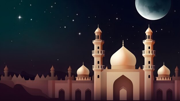 Mosquée du Ramadan avec un ciel étoilé et un beau fond Réseau neuronal généré en mai 2023 Non basé sur une scène ou un modèle réel