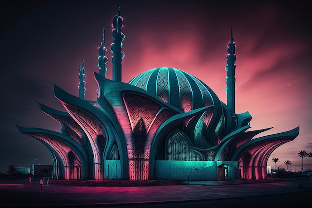 Mosquée futuriste au néon, ai créative