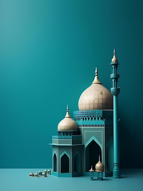 Une mosquée islamique bleue sur fond bleu