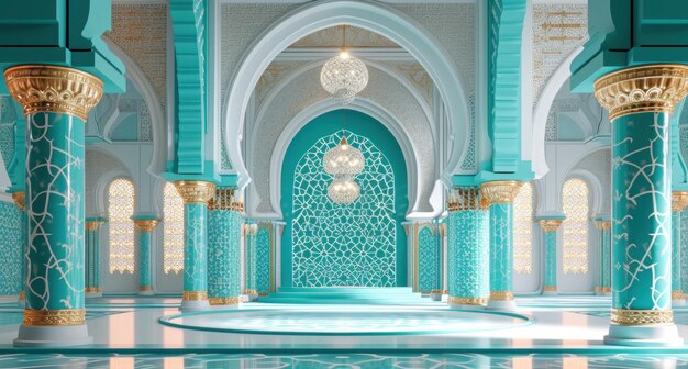 une mosquée islamique sur fond bleu