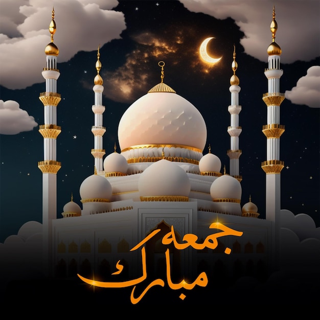 Mosquée islamique de luxe Jumma Mubarak post Vendredi béni saluant le fond arabe islamique