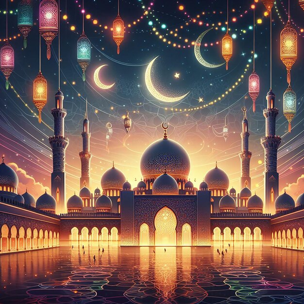 mosquée islamique ramadan kareem et éid mubarak salutations génératif ai
