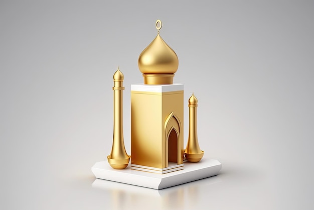 Mosquée islamique ramadan or et blanc sur fond uni blanc Fabriqué avec l'IA générative