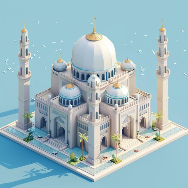 Photo mosquée isométrique 3d