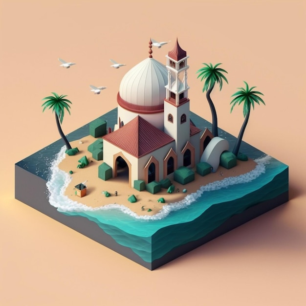 Mosquée isométrique d'illustration vectorielle Mosquée isométrique 3d pour la conception du ramadan Generative Ai