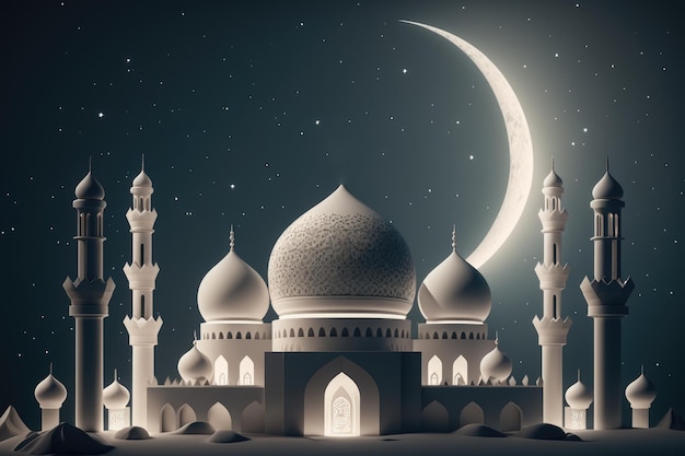 Une mosquée avec une lune en arrière-plan